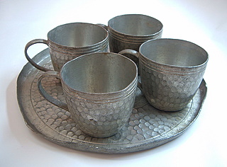 Pewter Tea Cups and Tray